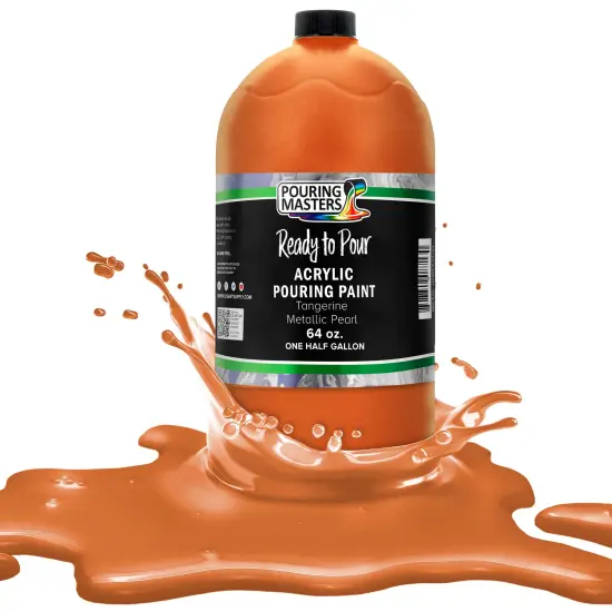 Pouring Masters Tangerine Metallic Pearl Ready to Pour Acrylic Pouring Paint - Premium 64-Ounce Pre-Mixed Fluid Acrylic Paint - Fluid Art Supplies for Canvas, Wood, Paper, Tile & Rocks {1}