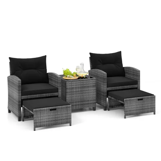 Costway 5 Piece Patio Rattan Furniture with 2 Ottomans & Tempered Glass Coffee Table Black/Grey/Navy/Beige/Red {7}