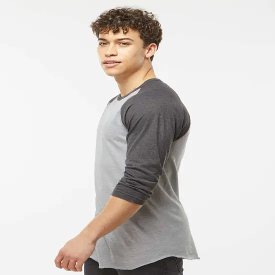 Gildan&reg; Heavy Cotton Raglan Crewneck Three-Quarter Sleeve T-Shirt Sport grey/ navy {5}