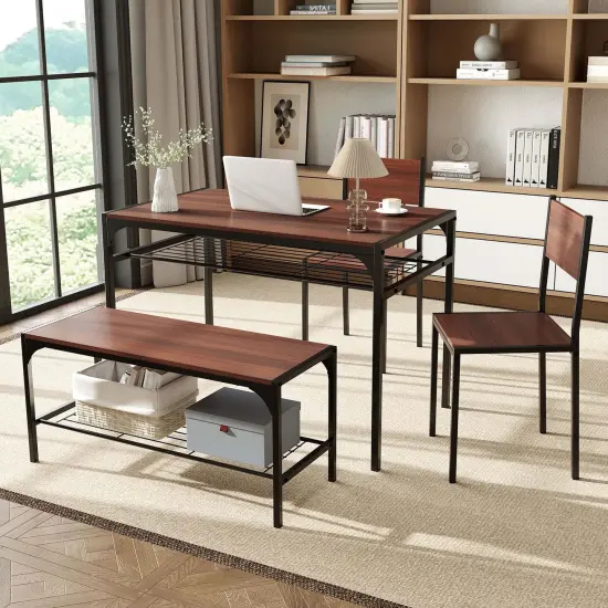 Costway Dining Table Set for 4 Rectangular Table with 2 Chairs, 1 Bench, Storage Racks Rustic Brown/Gray/Brown {5}