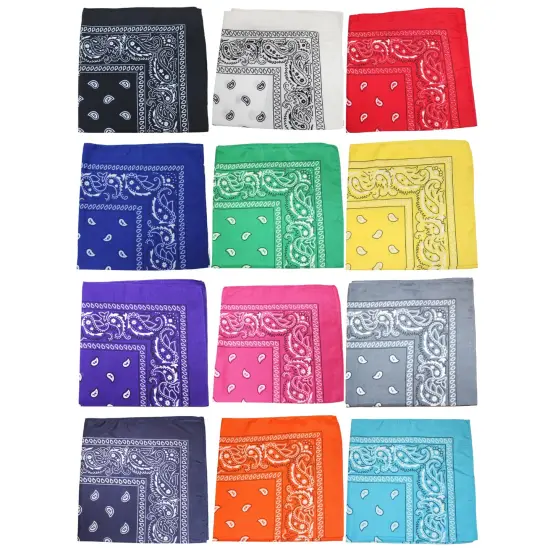 12 Pack Paisley Print Cotton Bandanas Dozen Reusable Scarf, Mask, Hair Tie {2}