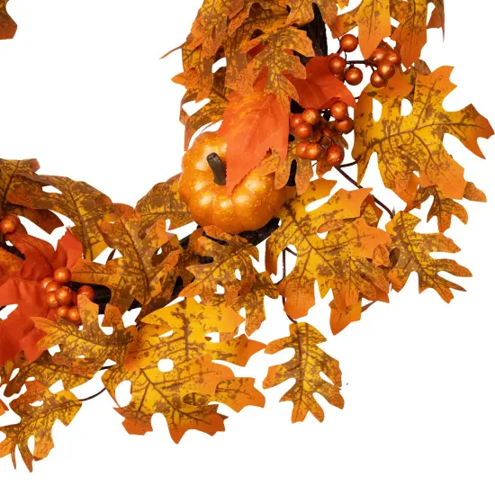 Northlight Autumn Leaves Pumpkins and Berries Artificial Fall Harvest Wreath - 22" Orange {5}