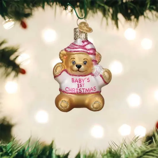 Old World Christmas 3.0 Inch Bab's 1St Teddy Bear Tree Ornament , Ornament Companionship Pink {3}