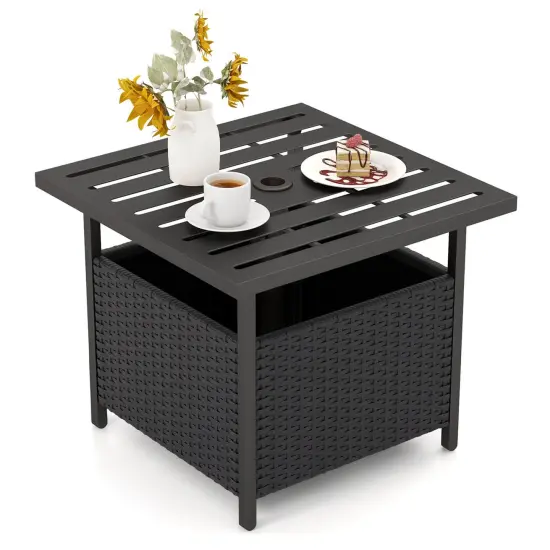 Costway Rattan Wicker Steel Side Table Outdoor Furniture Deck Garden Patio Pool Black/Gray/Brown {7}