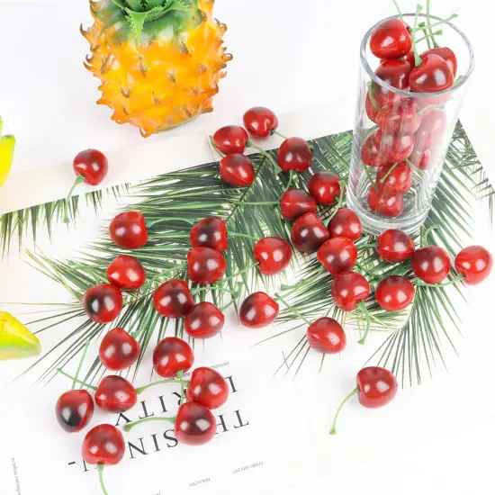 50pcs Artificial Fruit Cherries,Lifelike Fake Cherry Simulation Decor {4}