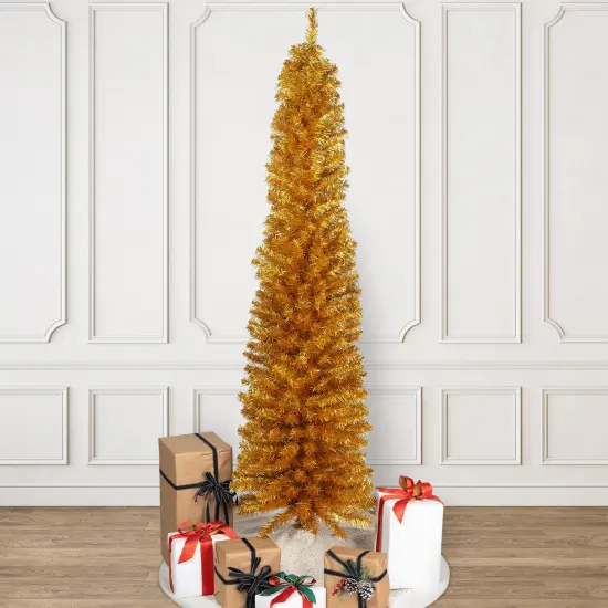 Northlight Pencil Gold Tinsel Artificial Christmas Tree - 6' - Unlit {1}