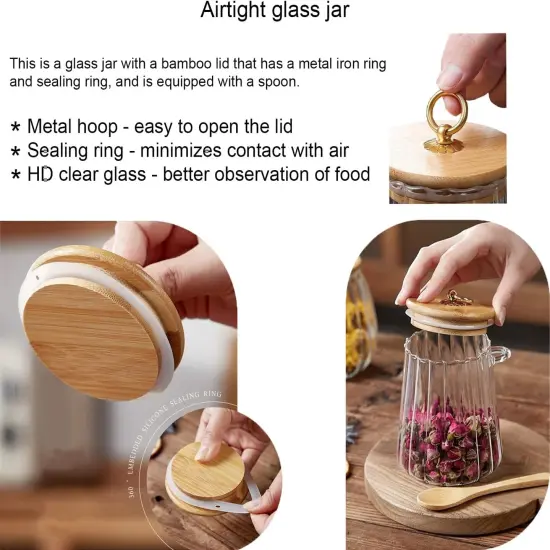 Sugar Container Sugar Bowls 25.36 FL OZ Glass Coffee Canister Airtight Food Storage Jar with Lid and Spoon Candy Jar Coffee Bar Accessories Coffee Jar Storage Coffee Beans Powder {4}