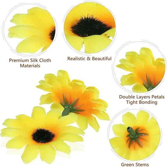 100pcs Mini Artificial Sunflower Heads Small Fake Sunflower Petals Lifelike Yellow Flowers Bulk for Party Wedding Decor Bride Holding Flowers {4}