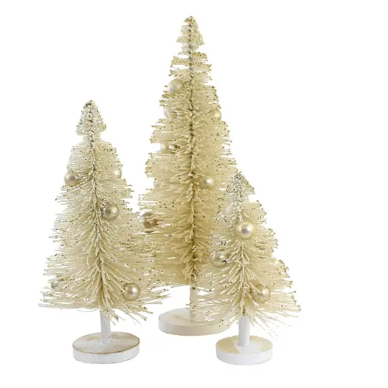 Cody Foster 16.5 Inch Snow Landen Tree Set Of 3 Christmas Decorative Tree Set , Christmas Decor Bottle Brush White Off-white {1}
