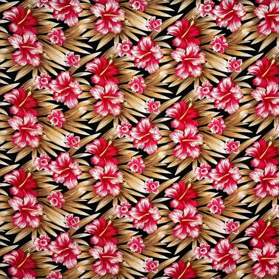 1 Yard Multicolor Hibiscus Flowers Polyester Fabric with Tropical Palm Design 60 Inch Width Red & Green {4}