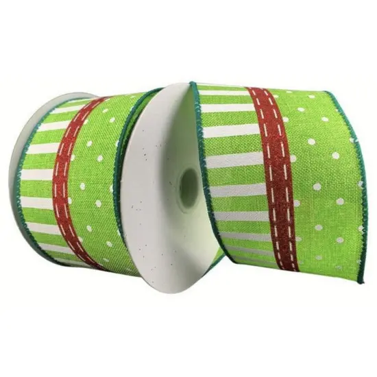 2.5" Dots and Stripes Whimsy Ribbon: Red, Green & White (10 Yards) {1}