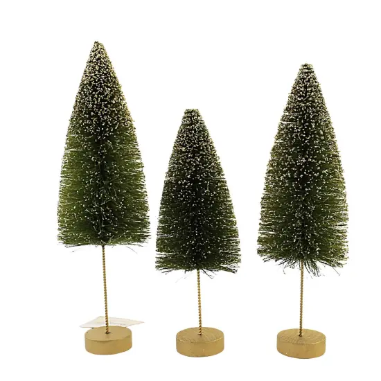 Bethany Lowe 12.5 Inch Emerald Gold Glow Bottle Brush Christmas Decorative Tree Set , Christmas Decor Glittered Green {3}