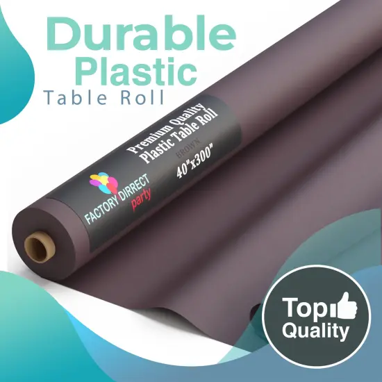 Exquisite Plastic Table Cover Roll &ndash; 40" x 300' Disposable Tablecloth Roll &ndash; Premium Thick 0.5 MIL Plastic Banquet Roll &ndash; Party Table Cover Roll for Events & Catering Brown {2}