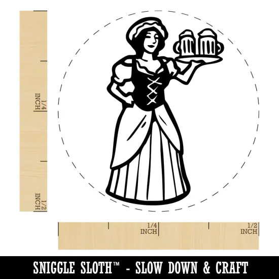 Medieval Barmaid Tavern Woman Ale Beer Self-Inking Rubber Stamp Crafting Green {1}