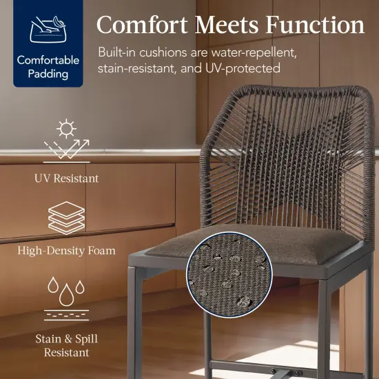 Best Choice Products Set of 2 Indoor Outdoor Counter Height Barstools w/ All-Weather Rope & Aluminum Brown/Mocha {4}