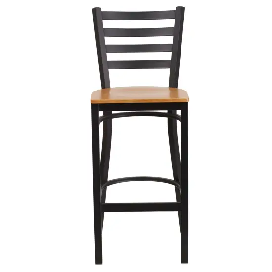 Emma and Oliver 2 Pack Ladder Back Metal Restaurant Barstool NaturalWood/Black {6}