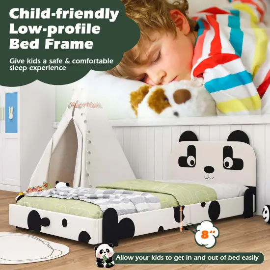 Costway Twin Size Kids Bed Toddler Upholstered Low Profile Bed Frame with Panda Headboard {4}