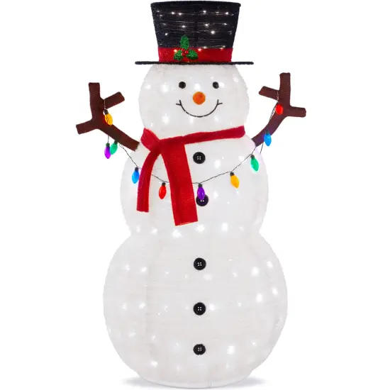 Best Choice Products 5ft Lighted Pop-Up Snowman, Outdoor Christmas Holiday Decoration w/ 200 LED Lights, Hat, Scarf {1}