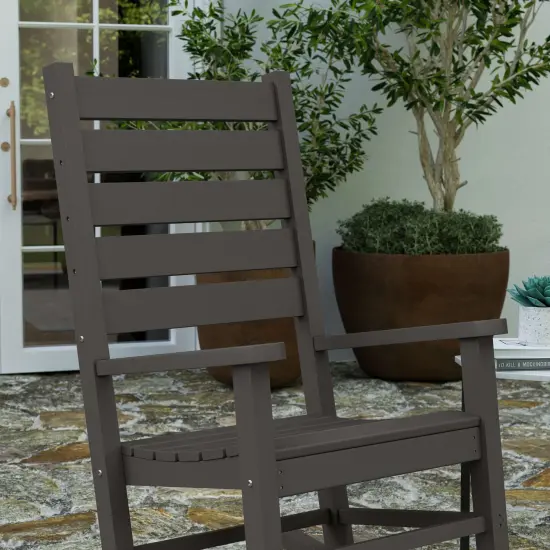 Merrick Lane Fielder Set of 2 Contemporary Rocking Chairs, All-Weather HDPE Indoor/Outdoor Rockers Gray {6}
