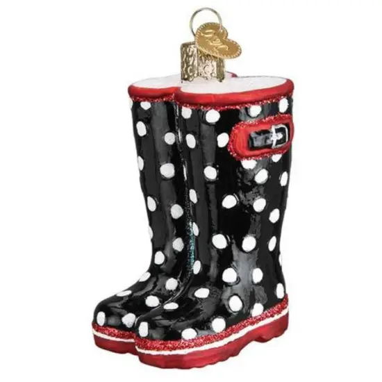 Old World Christmas 3.25 In Rubber Boots Christmas Tree Ornament , Rain Wear Dry Feet Black {1}