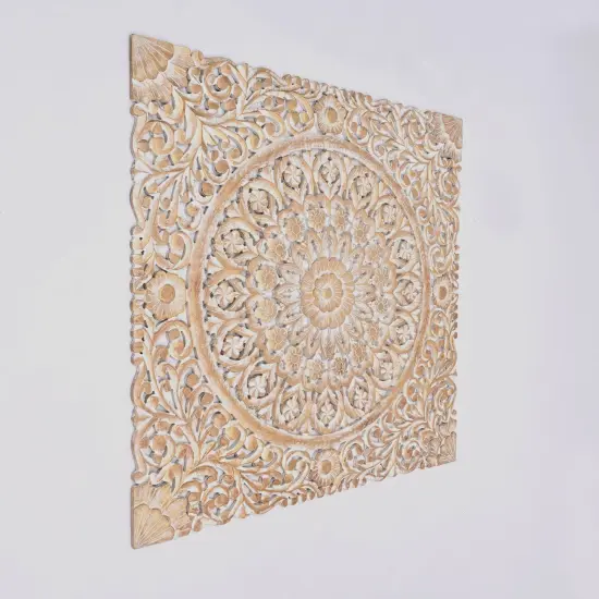Wooden Floral Hand Carved Mandala Square Wall Decor - 48" x 48" {3}