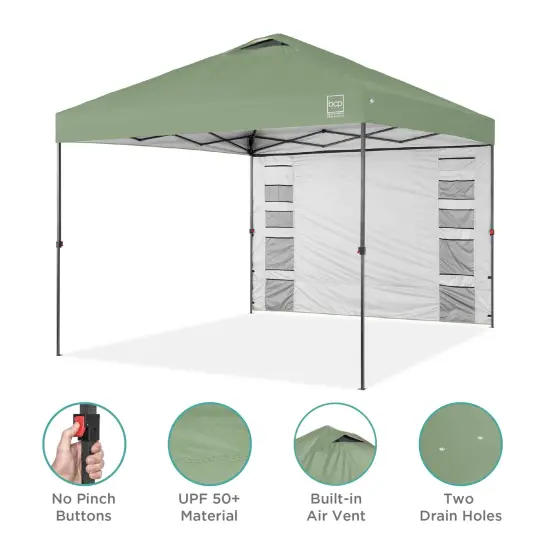 Best Choice Products 10x10ft Easy Setup Pop Up Canopy, Portable Tent w/ Side Wall, 1-Button Push, Case Sage Green {5}