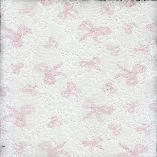 Digital Bow Lace Print Fabric 1 Yard Soft Stretch Lightweight 56/58" Wide IVORY/LAVENDER {4}