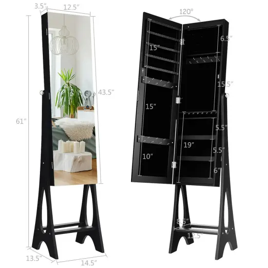 Costway LED Jewelry Cabinet Organizer Bevel Edge Mirrored Standing {3}
