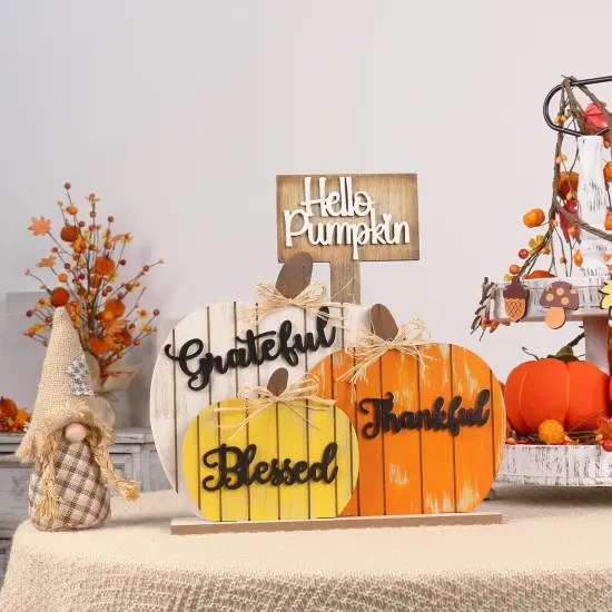 Fall Decorations for Home, Rustic Wooden Blessed Grateful {3}
