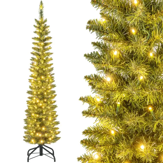 Costway 5/6/7/99 FT Pre-Lit Pencil Christmas Tree with 400 LED Lights & 699 Branch Tips Party {7}