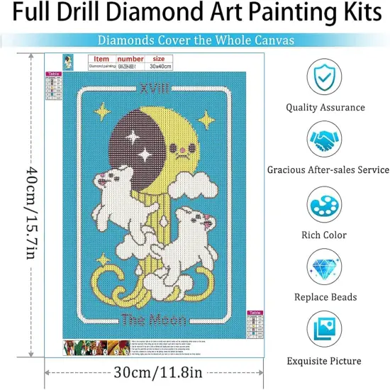 Diamond Painting Kits for Adults, 3 Pack Tarot Cards 5D Diamond Art Kits, Full Drill DIY Crafts for Adults Home Wall Decor Gift Diamond Dots Moon Sun Stars Diamond Art Kits12X16Inches {4}