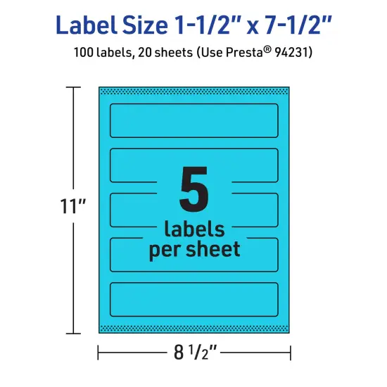 Avery Bright Blue Paper Labels, 1.5" x 7.5" Rectangle {5}