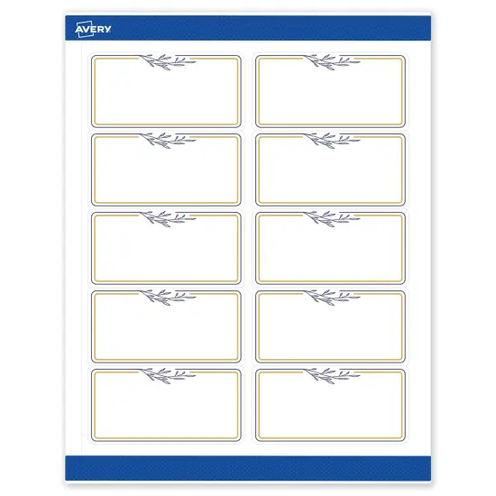 Avery Printable Rectangle Labels, Gold & Navy Border with Florals, 2" x 4", Matte White Rectangle Labels, Permanent, Laser/Inkjet, 100ct, Great for Product Labels {1}