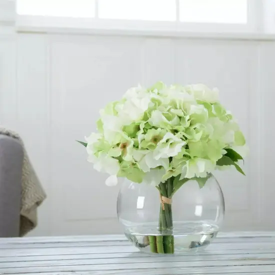 Floral Centerpiece in Glass Vase Hydrangea Artificial Flowers with Leaves Faux {3}