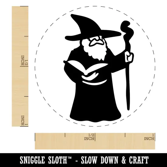 Wise Old Wizard With Staff Fantasy Book Self-Inking Rubber Stamp Crafting Lime Green {1}