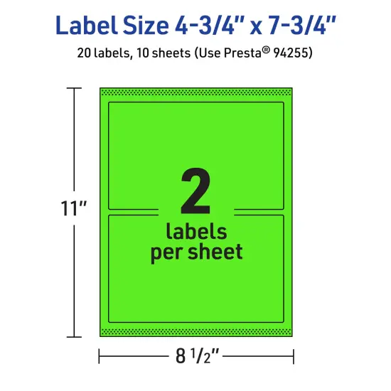 Avery Neon Green Paper Labels, 4.75" x 7.75" Rectangle {5}