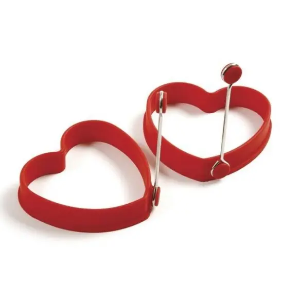 Norpro Nonstick Silicone Heart Shaped Pancake and Egg Rings with Handles - Red {1}
