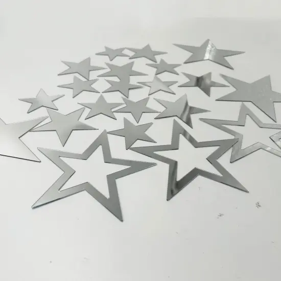 26pcs Stars Acrylic Mirror Wall Stickers 4Sizes Stars Stickers with Adhesive Art Decal 3D Wall Decorations for Baby Kids Bedroom Home DIY Decor (Silver Stars) {3}