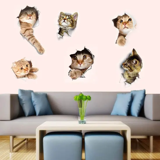 6PCS 3D Wall Stickers Cats Self Adhesive, Kids Wall Decals/Removable Vinyl Art Murals for Living Room Baby Rooms Bedroom Toilet House Wall DIY Decoration {4}