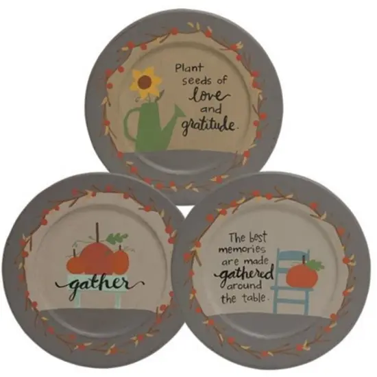 Multi-Color Fall-Themed Wooden Plates Perfect for Thanksgiving Decor 3 asstd. {1}