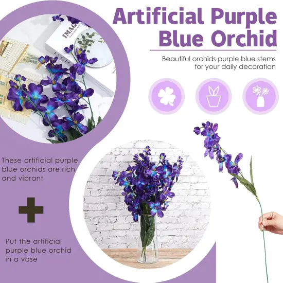 16 Pieces 27 Inches Artificial Purple Blue Orchid Faux Flowers Purple Orchids Silk Flowers for Wedding Dinning Home Restaurant Decoration Bridal Bouquet Corsage Boutonniere Wreath Decor {3}