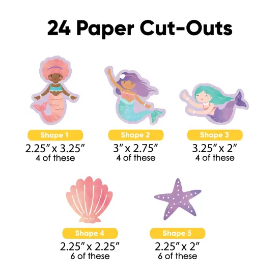 Big Dot of Happiness Mermaid Party Small Paper Cutouts, DIY Birthday Decor Craft, Starfish, Seashell & Mermaid Shaped Party Cut-Outs - 24 Count {3}