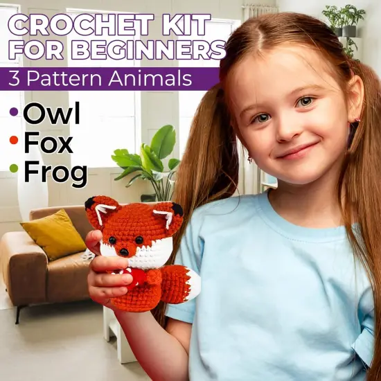 3 Pattern Animals-Owl, Fox, and Frog Crochet Kit {2}