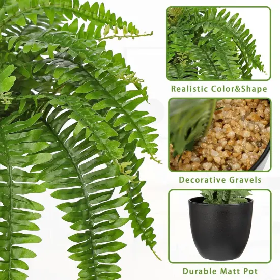Artificial Fern Plants in Pot 25.5" Artificial Boston Fern 31 Leaves for Outdoors & Indoor Faux Potted Plant Fake Ferns Bush Plant for Patio Garden Farmhouse Porch Home Decor Green {3}