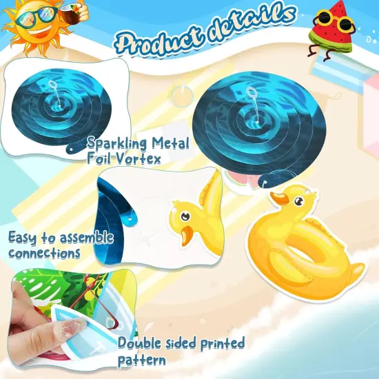 35Pcs Summer Pool Beach Hanging Swirl Decor, Hello Summer Beach Party Decorations Summer Themed Hawaiian Luau Party Swirls Streamers Ceiling Supplies for Boys Girls Kids Baby Shower Decorations {2}