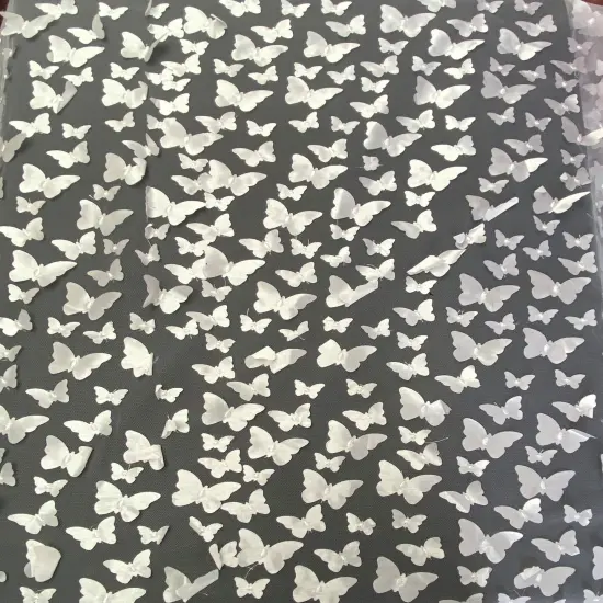 1 Yard White 3D Butterfly Satin Mesh Fabric on Stretch Tulle for Dresses and Accessories 54 Inch Wide {1}