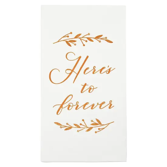 100 Pack White Napkins for Wedding Reception with Rose Gold Foil Accents, Here's To Forever, 3-Ply, 4 x 8 in {4}