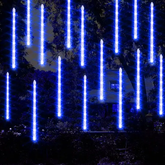 FUNPENY Meteor Shower Rain Lights, 288 LED Christmas Lights Icicle Snow Falling Christmas Lights Outdoor Raindrop Lights, 30cm 8 Tubes Xmas Tree Holiday Decoration (Blue) {2}