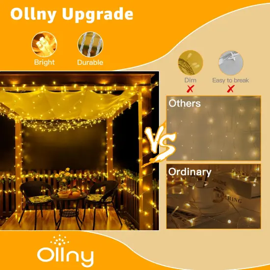 Ollny Christmas Lights 120LED 40FT, Warm White Fairy Lights Waterproof Connectable Timer, 8 Modes Plug in String Lights for Bedroom Outdoor Tree Indoor House Decorations {2}