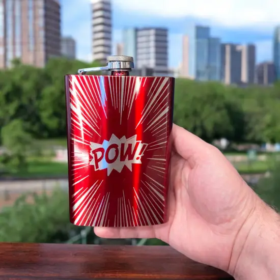 8oz RED POW Flask Comic Book Novelty {4}